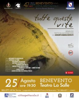 Tutte queste vite è un monologo che nasce dal desiderio di trasformare una testimonianza autobiografica in un'esperienza teatrale viva, condivisa e profondamente umana. La scena si fa spazio dell'ascolto, dove la parola, il corpo e il silenzio accompagnano il pubblico in un viaggio emotivo che supera il racconto individuale per parlare a ciascuno di noi. È un invito a riconoscersi nell'altro, a dare voce alla fragilità e alla forza che abitano ogni esistenza.
Lo spettacolo è prodotto dall'Associazione Cultura Tecla con il sostegno dell'Associazione di Promozione Sociale Exit Strategy, che ne condivide i valori e il messaggio.
📍 Teatro La Salle – Benevento
📅 25 agosto 2026
🕢 Ore 19:30
Lo spettacolo si inserisce all'interno del Festival Benevento Città Spettacolo 2026.
****
Tutte queste vite
Monologo tratto da una storia vera
Con: Assunta Maria Berruti
Testo: Antonietta Gonzalvo
Regia: Viviana Altieri
Scenografia: Giovanni Calicchio
Disegno luci: Antonio Benedetto
Movimenti di scena: Carmen Castiello
Opere d'arte: Maria Francesca Ocone
Organizzazione generale: Piergiulio Simone e Linda Ocone
Assistente di palco: Laura Oliva
Grafica/Video: Valentina Leone
Produzione: Associazione Culturale TECLA
I biglietti sono disponibili su i-ticket.it.
Link in bio
#produzionitecla